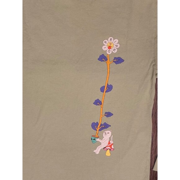 Ripndip Nermal Long Sleeve Shirt Size M Olive Green Trippy Cat Flower Mushroom - Picture 4 of 10